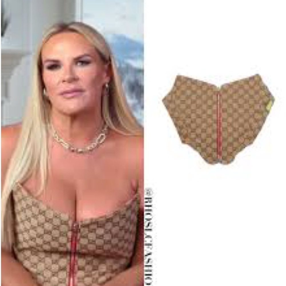 Gucci Beige Brown Monogram Zip Bustier Top